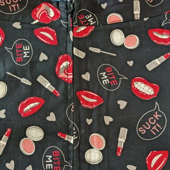 Black Revival skirt in an AU 20 with pink and red lipstick print - Picture 3 of 5